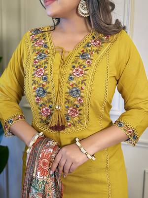 Women's  Viscose Embroidery Straight Kurta with Pant And Dupatta Set 4