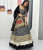 Navratri Special Black Printed Rayon Cotton Lehenga Choli with Lace Border (Fully Stitched)