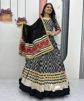 Navratri Special Black Printed Rayon Cotton Lehenga Choli with Lace Border (Fully Stitched) 4
