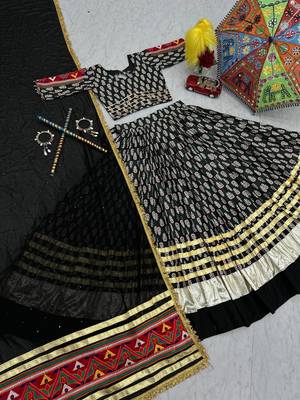 Navratri Special Black Printed Rayon Cotton Lehenga Choli with Lace Border (Fully Stitched) 5