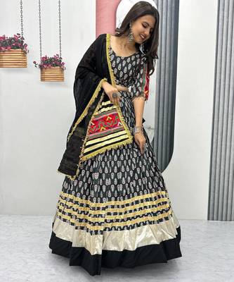 Navratri Special Black Printed Rayon Cotton Lehenga Choli with Lace Border (Fully Stitched) 6