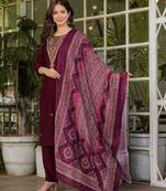 Women's Gorgeous Rayon Slub Embroidery Straight Kurta with Pant And Dupatta Set