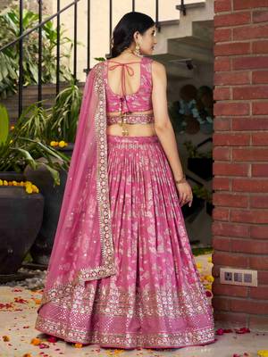 pink party silk zari lehenga set choli with dupatta with dupatta 5