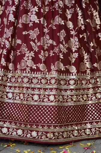 maroon zari work silk bridesmaids lehenga set choli with dupatta with dupatta