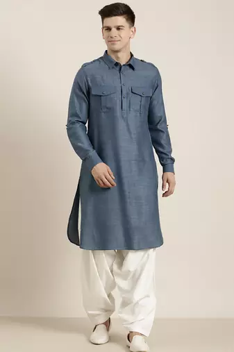 Denim blue cotton pathani with salwar