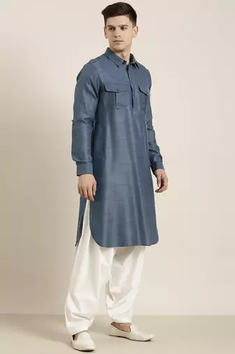 Denim blue cotton pathani with salwar