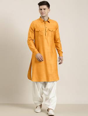 Mustard cotton pathani with salwar 1