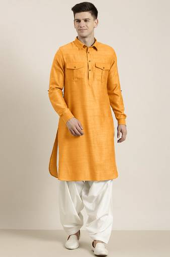 Mustard cotton pathani with salwar