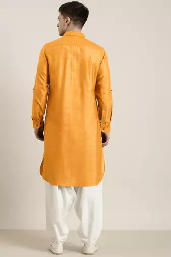 Mustard cotton pathani with salwar