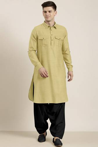 Greenish beige cotton pathani with salwar