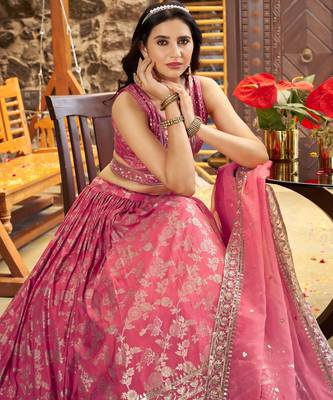 peach zari silk ceremonial lehenga set choli with dupatta with dupatta 8