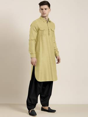 Greenish beige cotton pathani with salwar 4