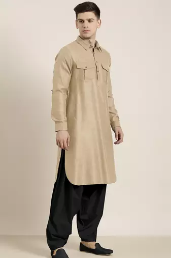 Beige cotton pathani with salwar