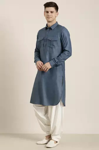 Denim blue cotton pathani with salwar