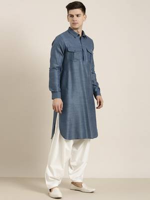 Denim blue cotton pathani with salwar 4