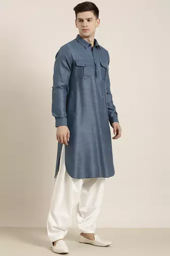Denim blue cotton pathani with salwar