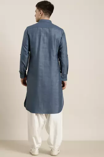 Denim blue cotton pathani with salwar