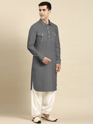 Grey fine cotton pathani with salwar 4