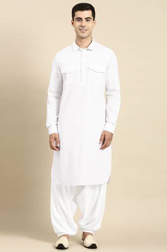 White fine cotton pathani with salwar