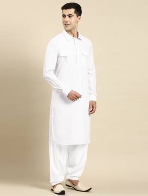White fine cotton pathani with salwar 3