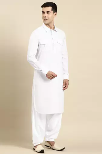 White fine cotton pathani with salwar