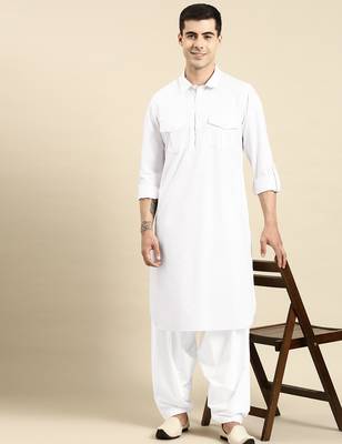White fine cotton pathani with salwar 5