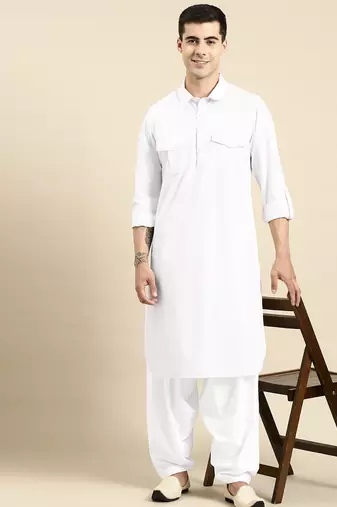 White fine cotton pathani with salwar