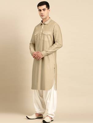 Beige fine cotton pathani with salwar 2