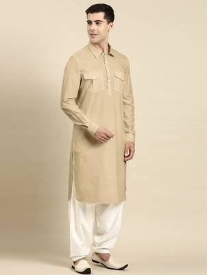 Beige fine cotton pathani with salwar 3