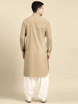 Beige fine cotton pathani with salwar 4