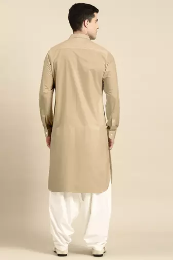 Beige fine cotton pathani with salwar