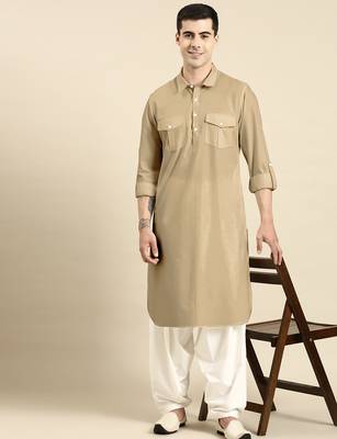 Beige fine cotton pathani with salwar 5