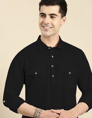 Black fine cotton pathani with salwar 1