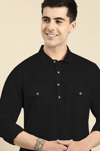 Black fine cotton pathani with salwar