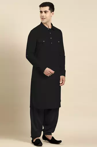 Black fine cotton pathani with salwar
