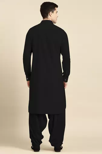 Black fine cotton pathani with salwar