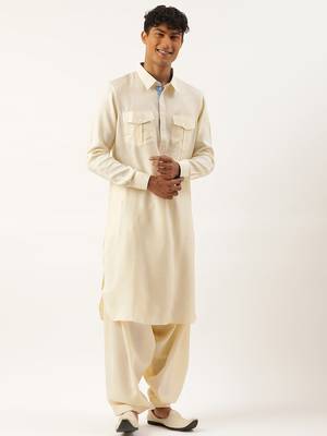 Cream classic premium pathani kurta set 1