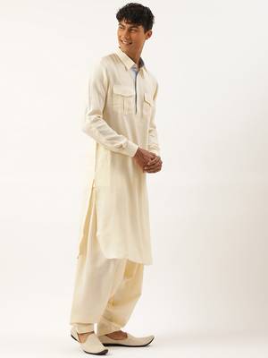Cream classic premium pathani kurta set 4