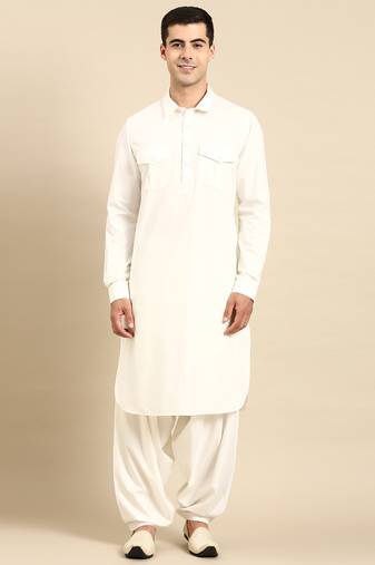 Off white fine cotton pathani with salwar