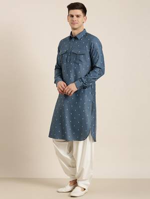 Denim blue cotton pathani with salwar 3