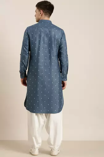 Denim blue cotton pathani with salwar