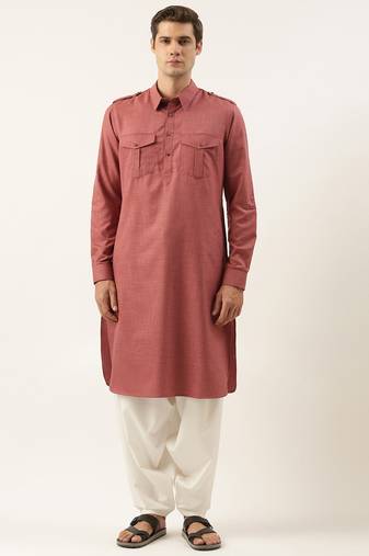 Burgundy pure cotton pathani with salwar