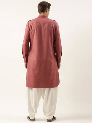 Burgundy pure cotton pathani with salwar 5