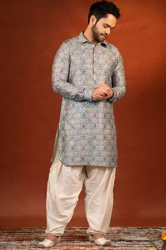 Multi color printed pathani salwar set
