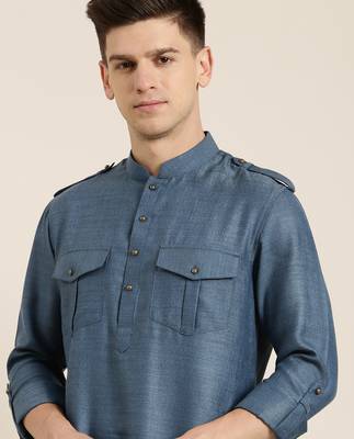 Denim blue cotton short pathani 1