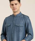 Denim blue cotton short pathani