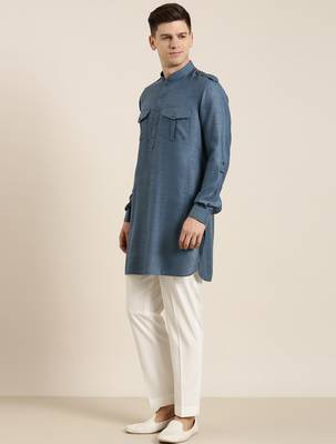Denim blue cotton short pathani 4