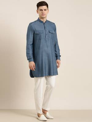 Denim blue cotton short pathani 5
