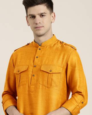 Mustard cotton short pathani 1