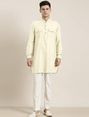 Cream cotton short pathani 2